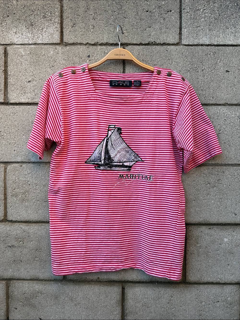 Vintage Pink Striped Sailboat Tee
